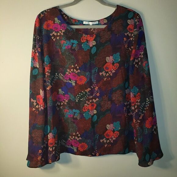 VIOLET & CLAIRE FLORAL MULTICOLORED PRINT DRESSY TOP BLOUSE SIZE XL - Picture 1 of 5